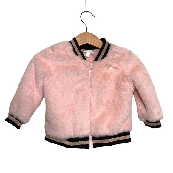 Tahari Baby Girl 12 months Pink Faux Fur Full Zip Jacket Sherpa - Picture 1 of 9